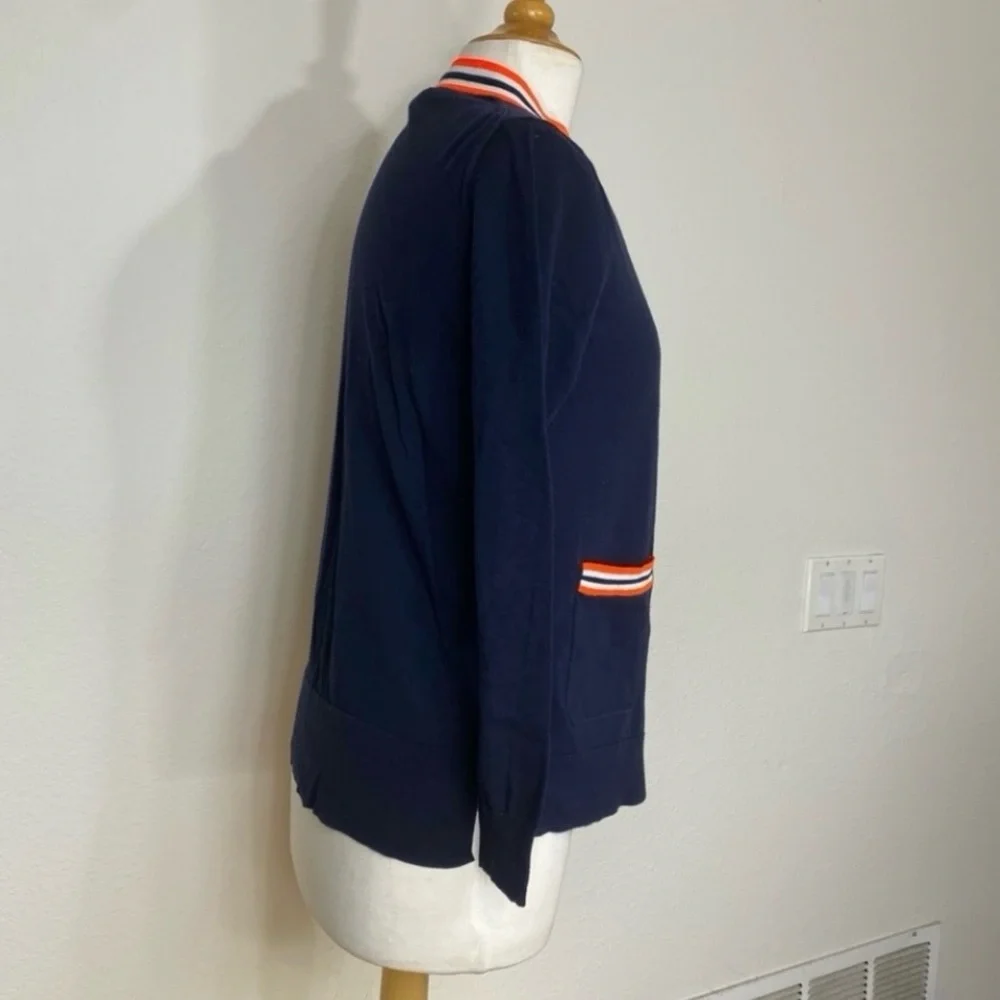 J. Crew Women Navy Neon Orange Stripe Detail Button Knit Cardigan Size XS Preppy - Picture 4 of 16